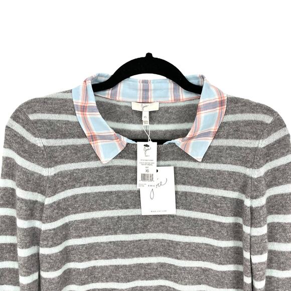 NWT JOIE CASHMERE SWEATER RIKA Women's Size XS Gray Striped With SHIRT COLLAR - Picture 4 of 8